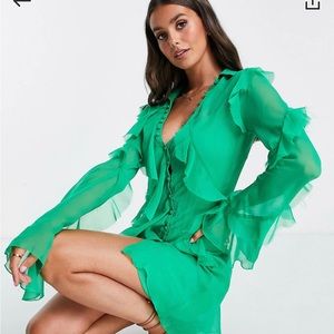 ASOS DESIGN Bias Cut Ruffle Green Dress